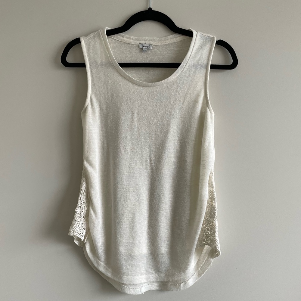 White Tank Top With Lace Cut Outs XS